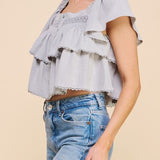 Tiered Linen Button Front Top