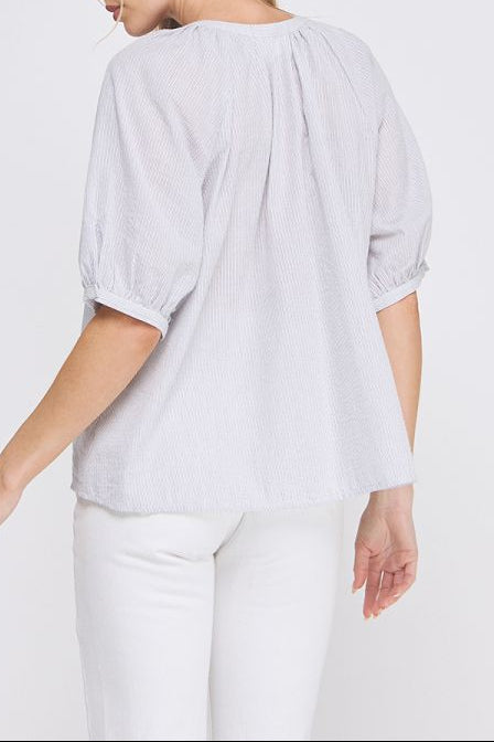 Mariam Seersucker Button Up Blouse