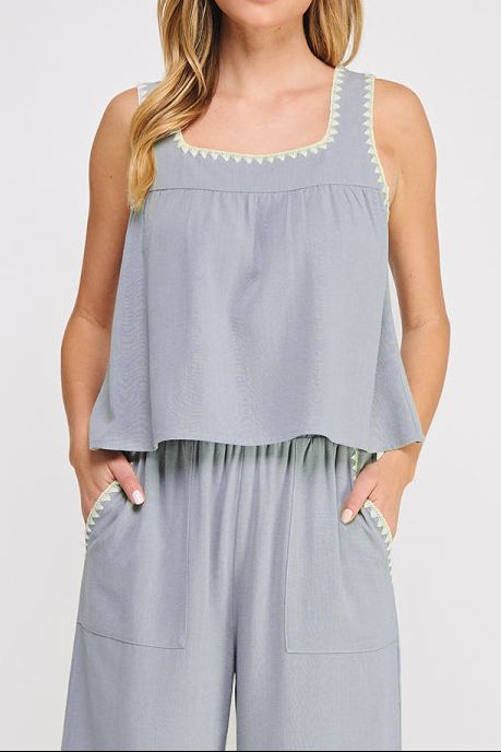 Maddie Soft Linen Embroidered Tank