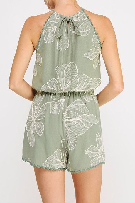 Heidi Floral Embroidered Bubble Halter Top