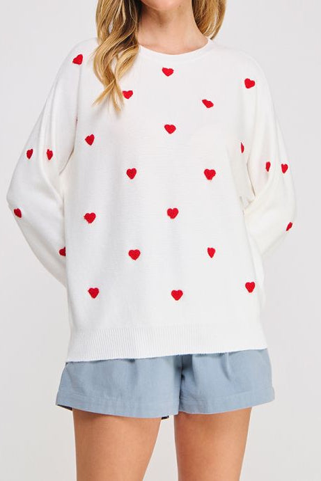 Heart Contrast Dolman Sweater
