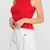 Aubrey Rib-Knit Peplum Tank