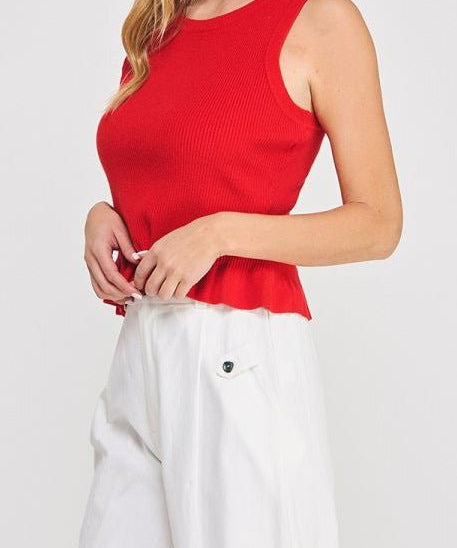 Aubrey Rib - Knit Peplum Tank - MTT Collective