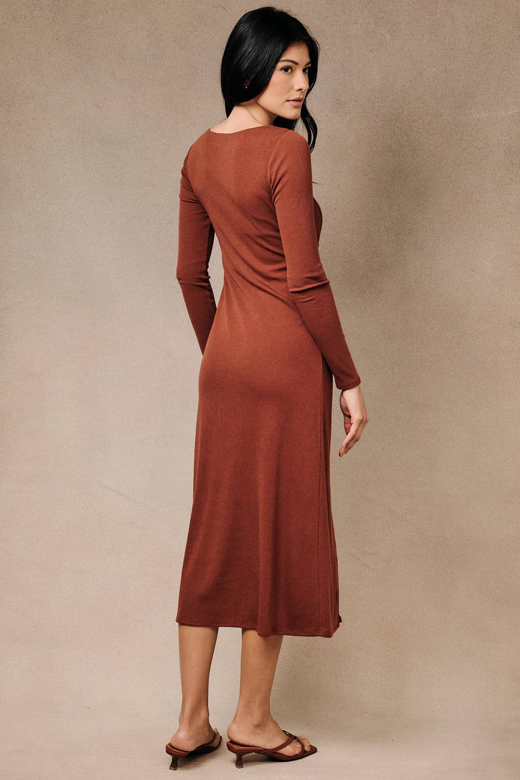 Hearth Pleated Midi Dress in Brick, side view