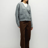 HGREY 3 fuzzy knit cardigan in heather grey, side view