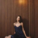 Willow Lace Trim Satin Cami in Navy, front