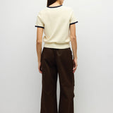 Harbor Ringer Knit Sweater in Cream and Navy, back view