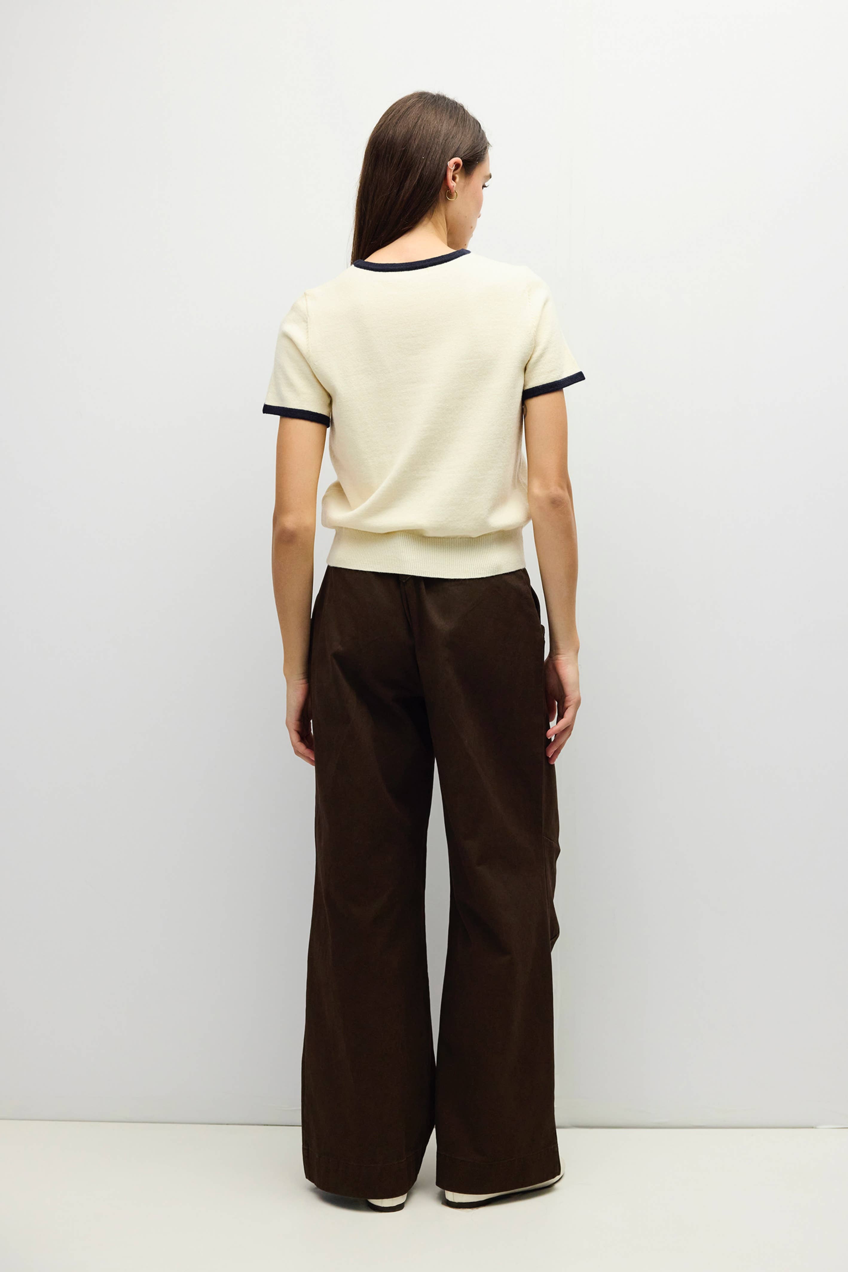 Harbor Ringer Knit Sweater in Cream and Navy, back view