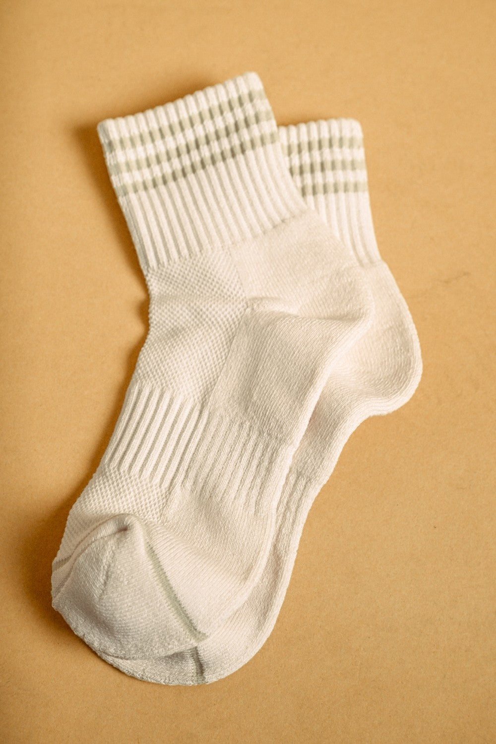 Sport Stripe Ankle Socks in Cream/Sage