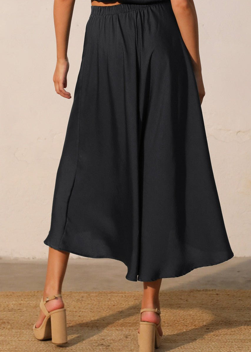 Back In Time Poly Silk Midi Swing Skirt - MTT Collective
