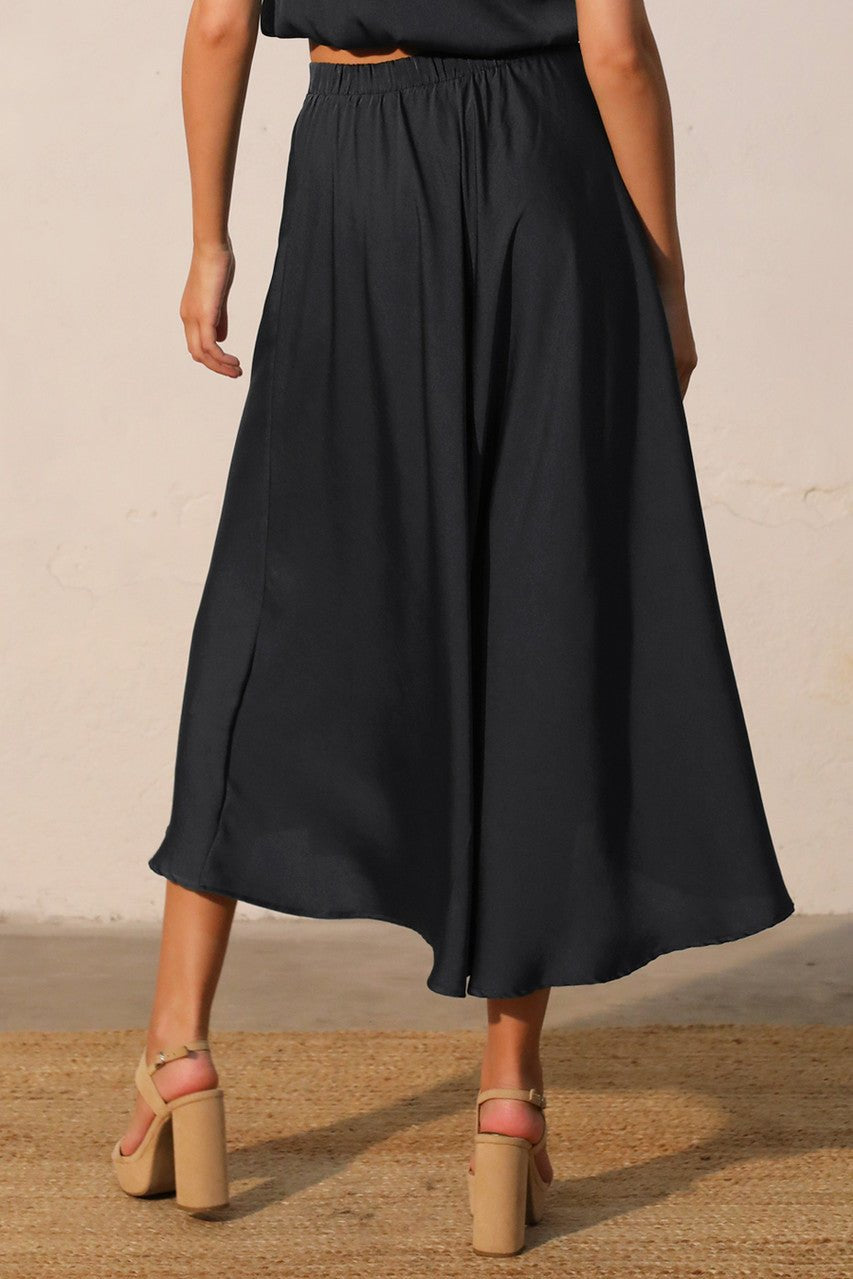 Back In Time Poly Silk Midi Swing Skirt - MTT Collective