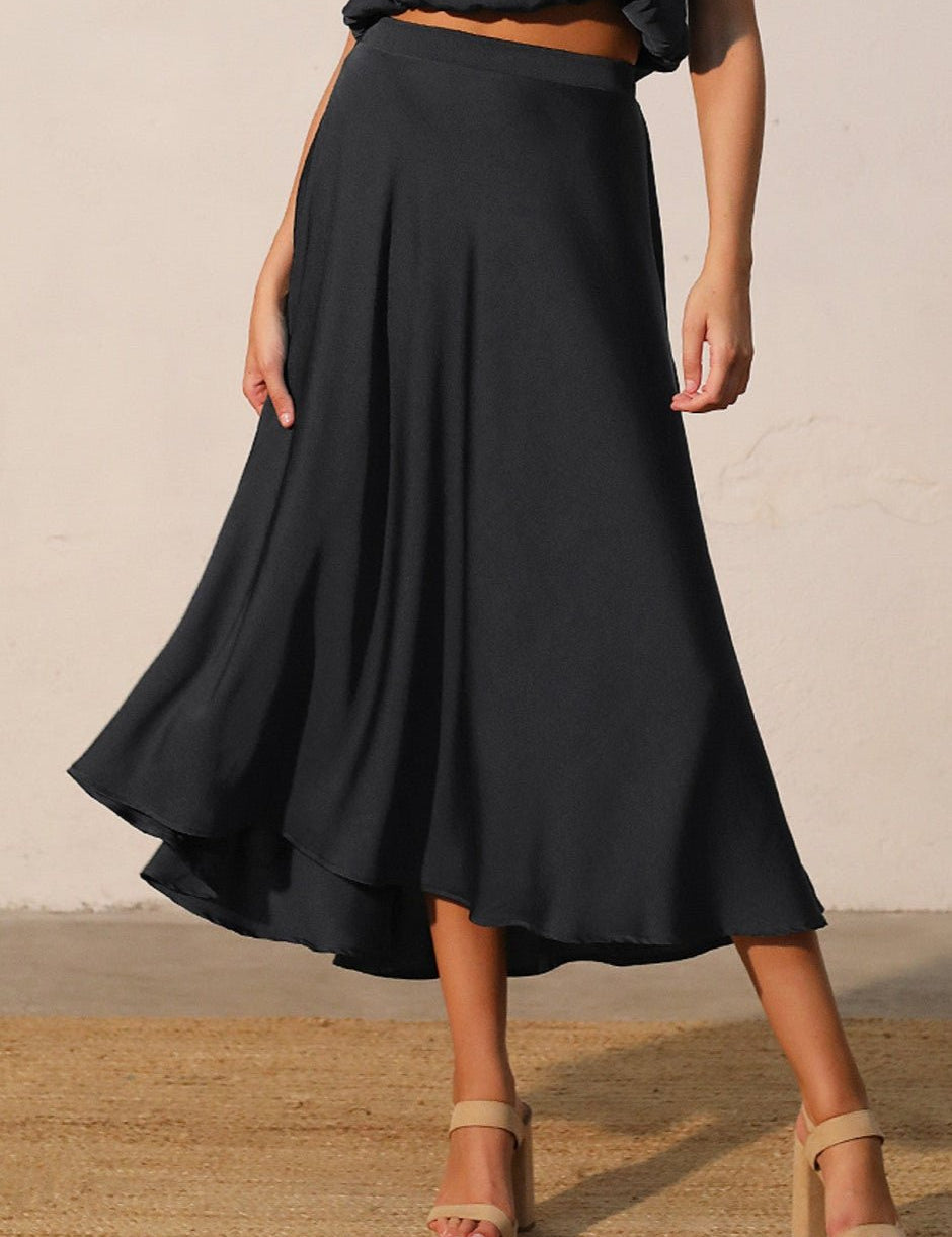 Back In Time Poly Silk Midi Swing Skirt - MTT Collective