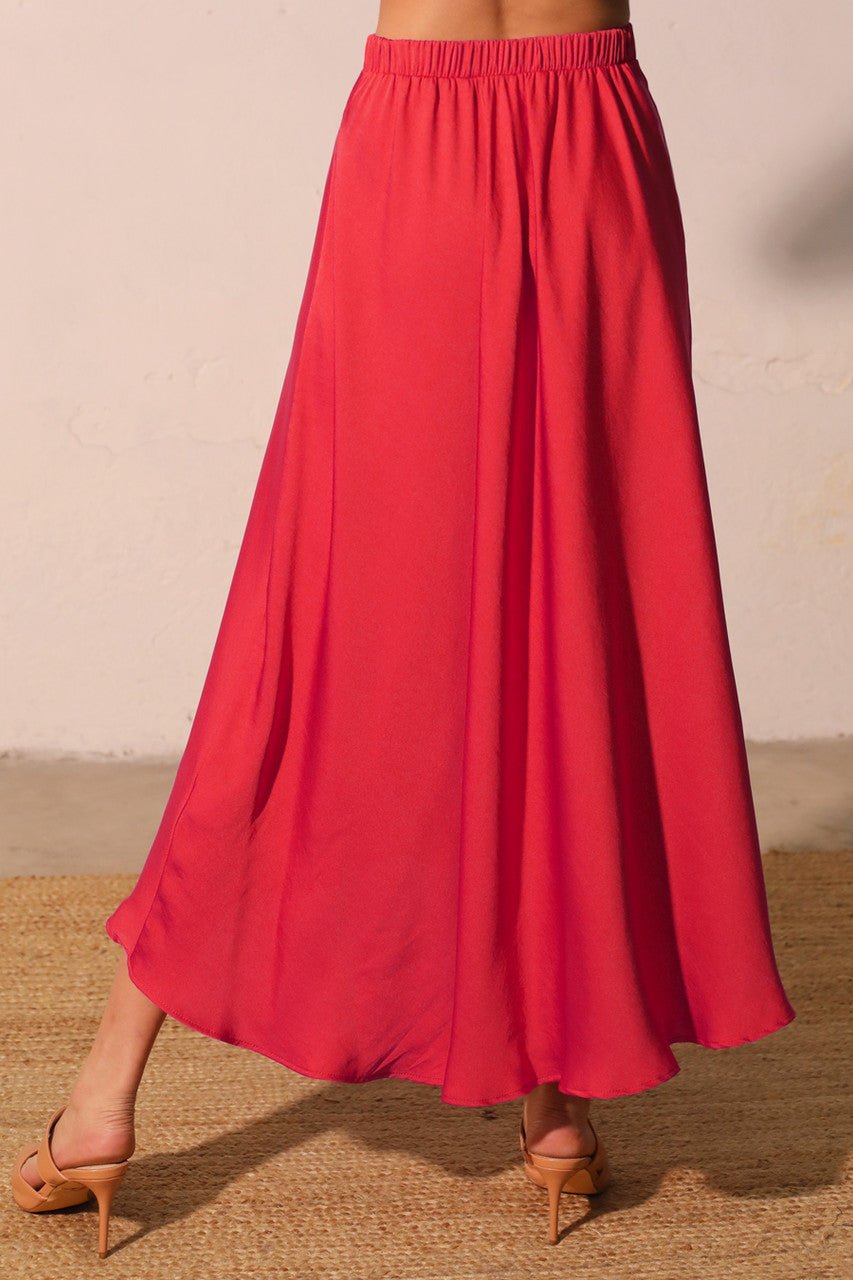 Back In Time Poly Silk Midi Swing Skirt - MTT Collective