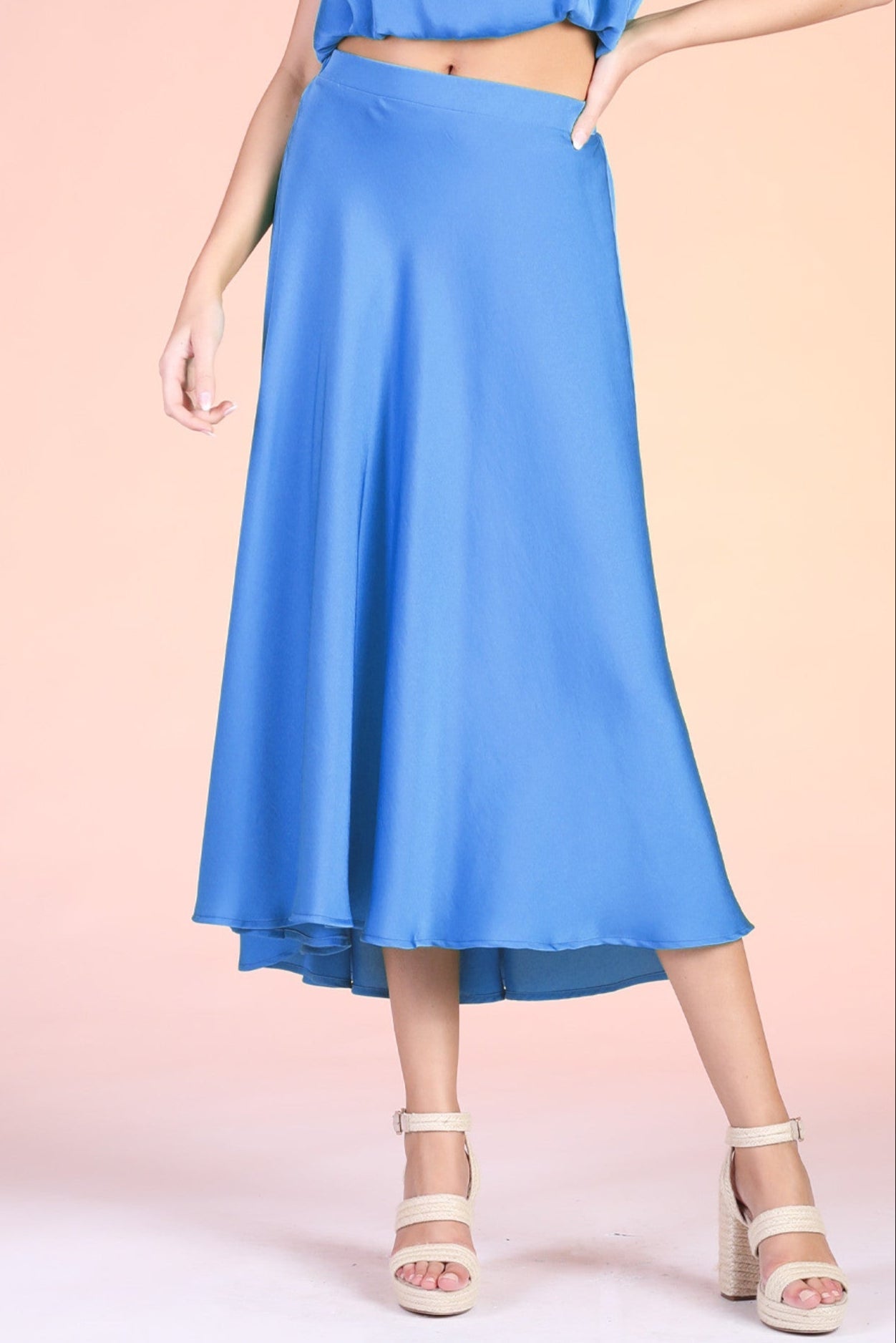 Back In Time Poly Silk Midi Swing Skirt - MTT Collective