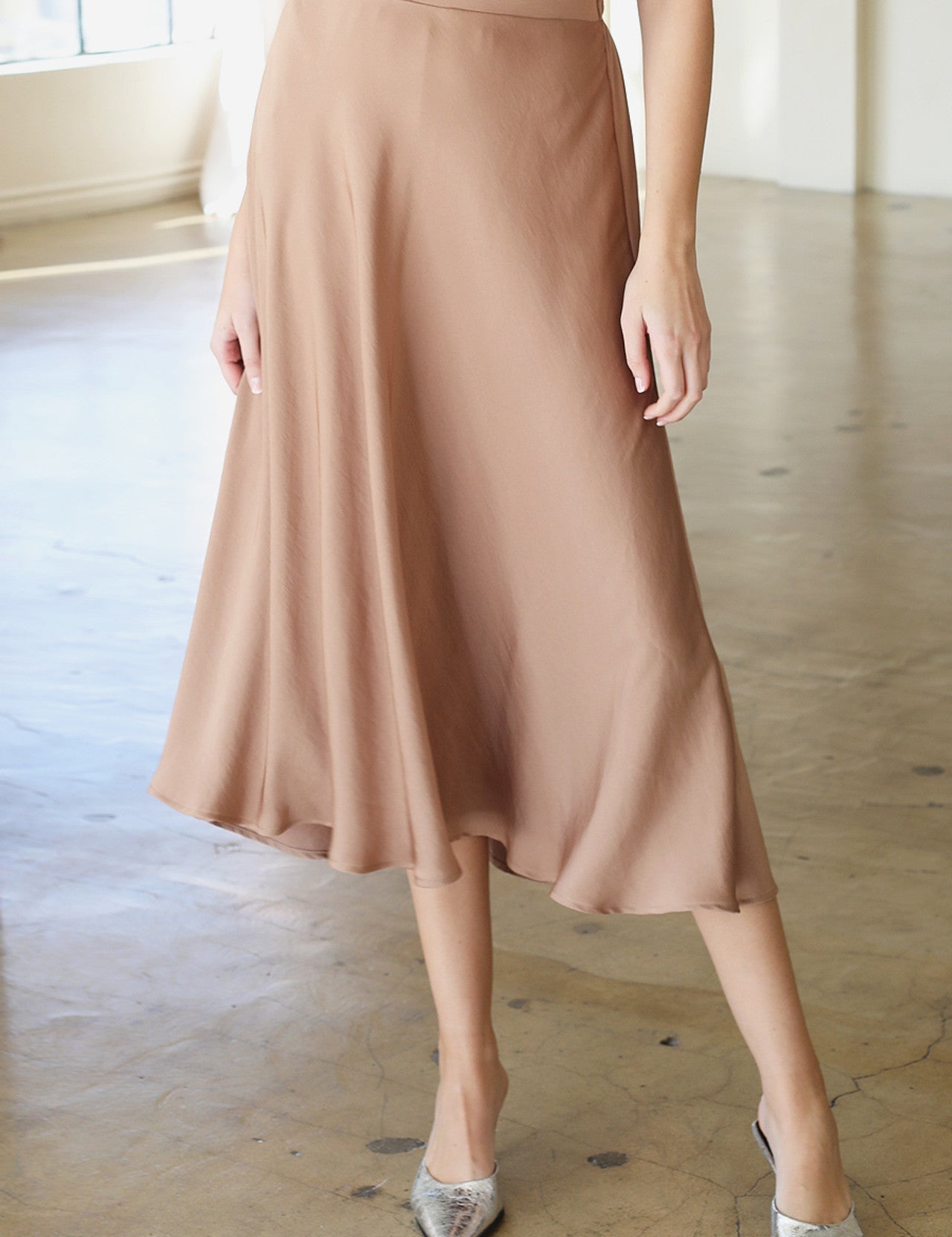 Back In Time Poly Silk Midi Swing Skirt - MTT Collective