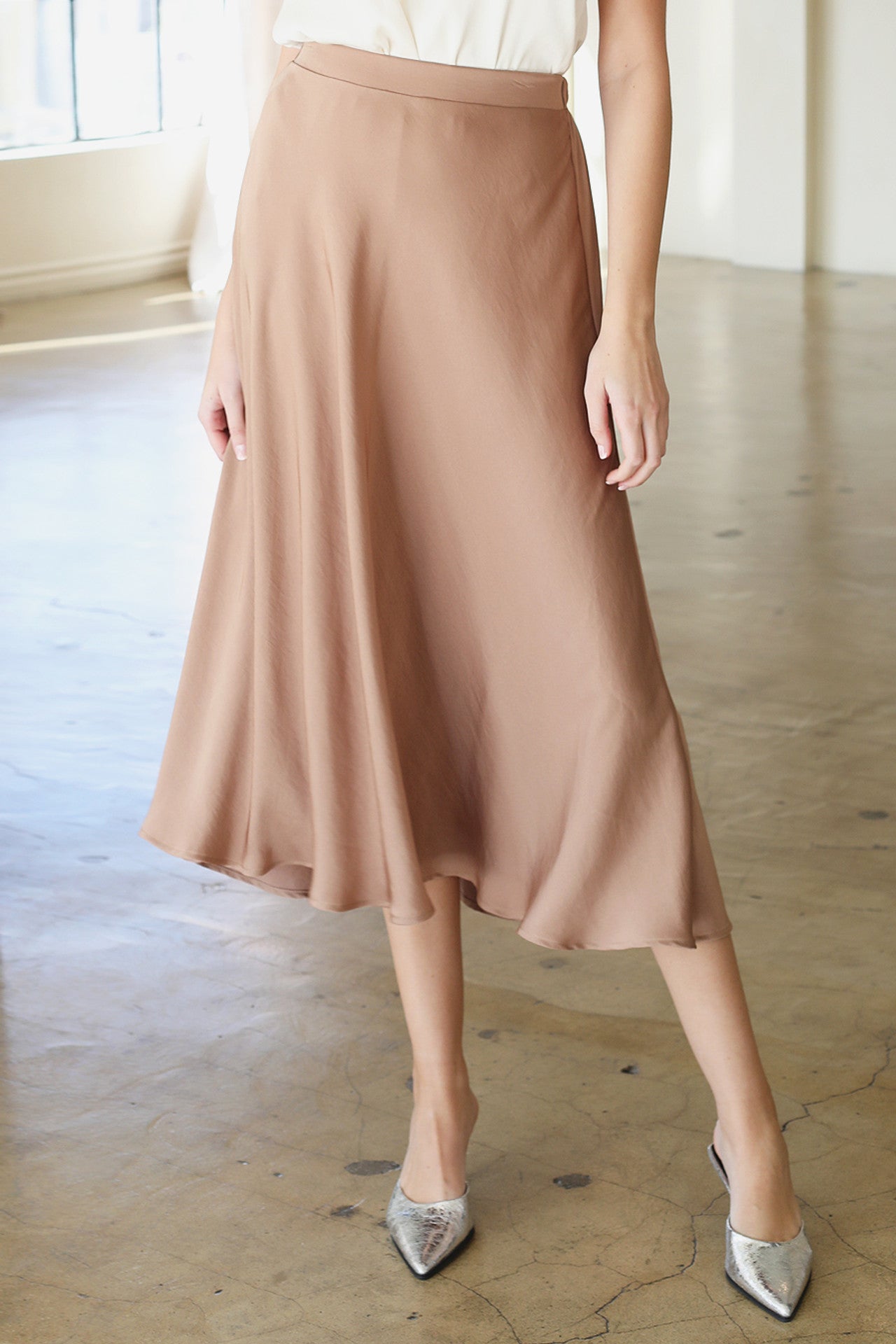 Back In Time Poly Silk Midi Swing Skirt - MTT Collective