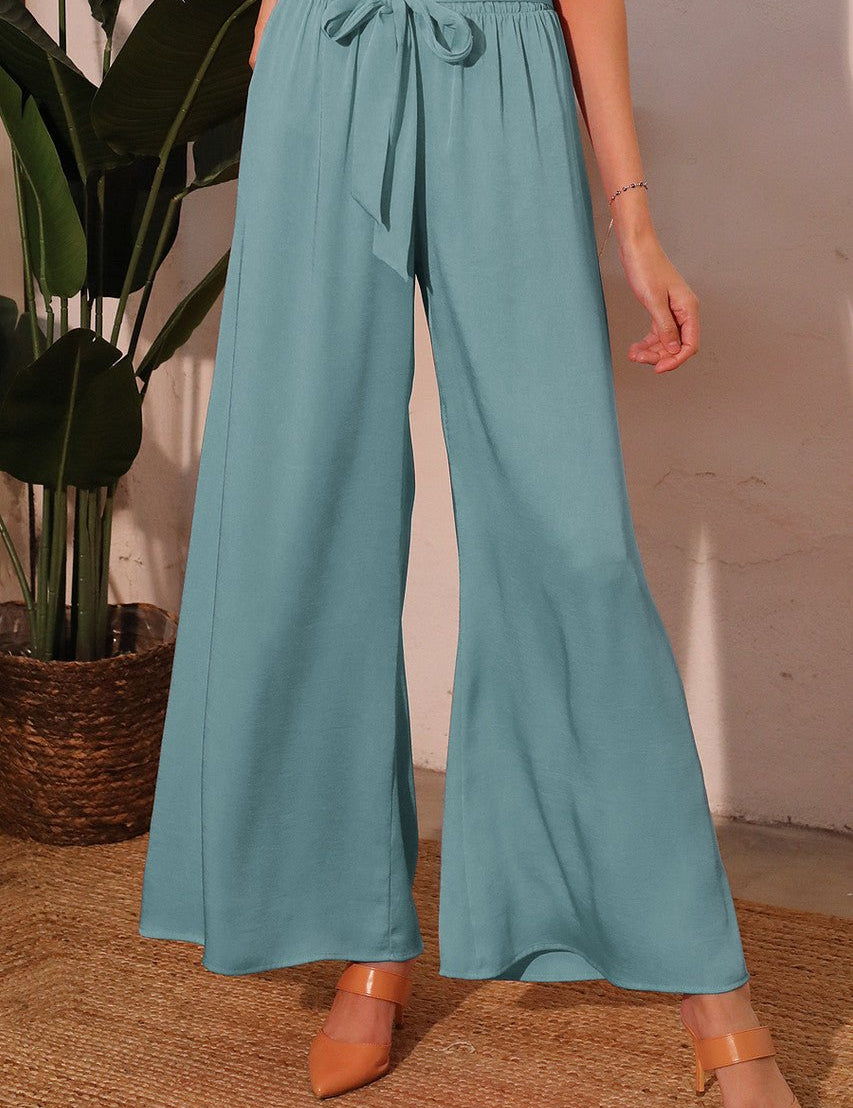Back In Time Poly Silk Tie Waist Pants - MTT Collective