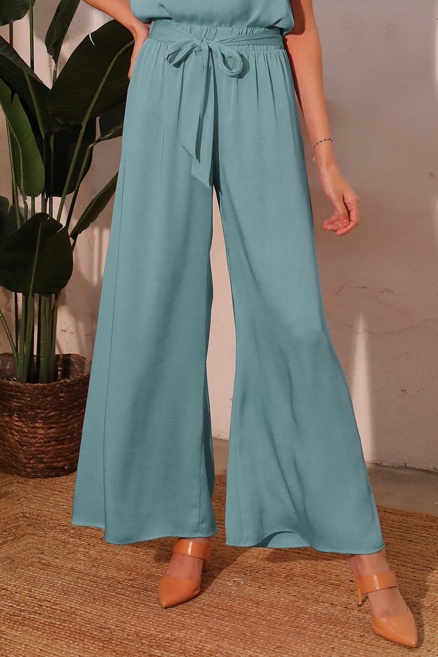 Back In Time Poly Silk Tie Waist Pants - MTT Collective