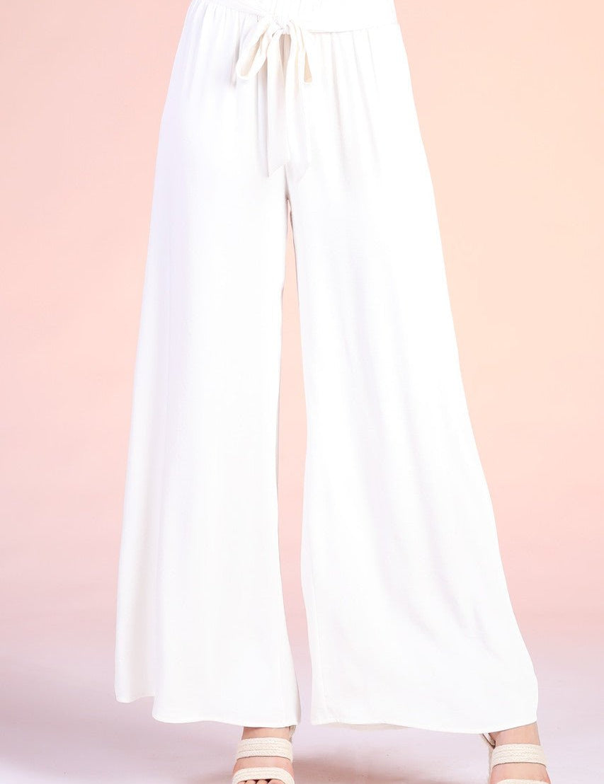 Back In Time Poly Silk Tie Waist Pants - MTT Collective