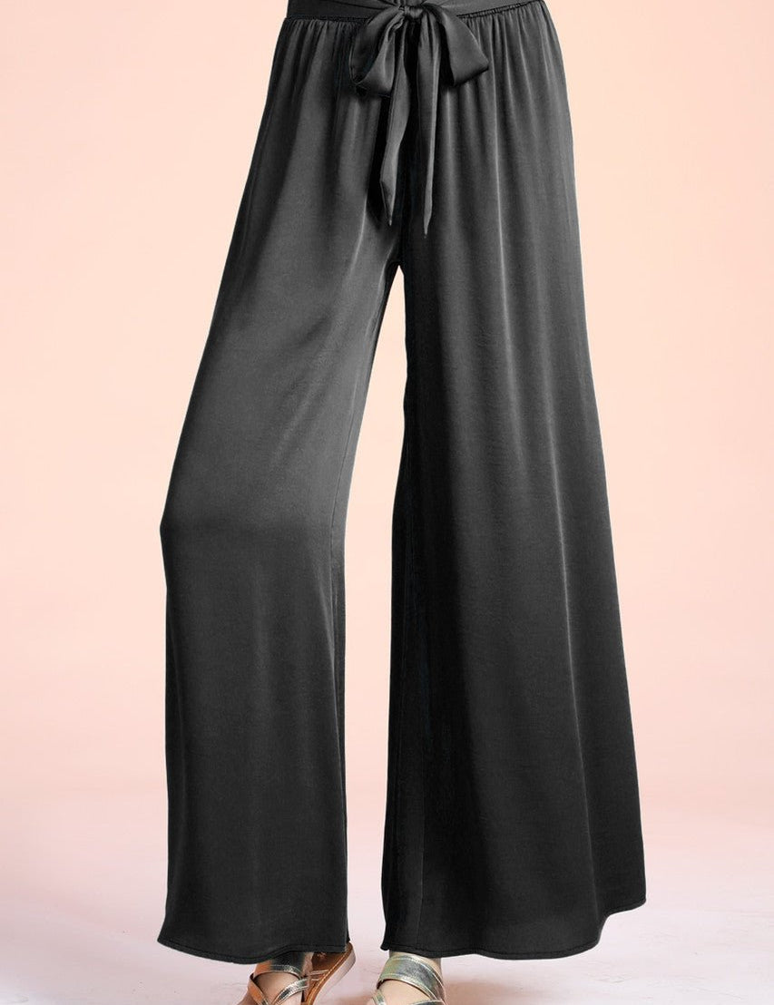Back In Time Poly Silk Tie Waist Pants - MTT Collective
