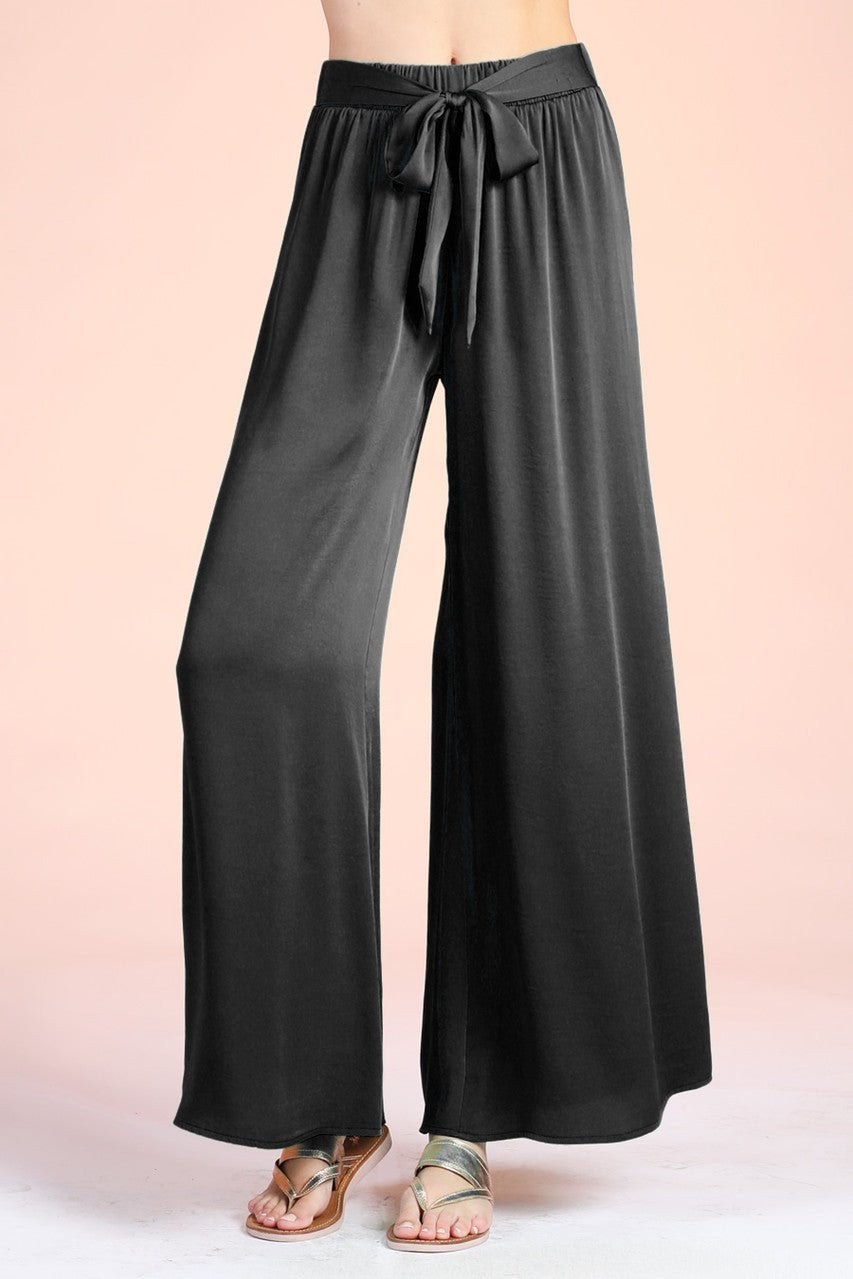 Back In Time Poly Silk Tie Waist Pants - MTT Collective