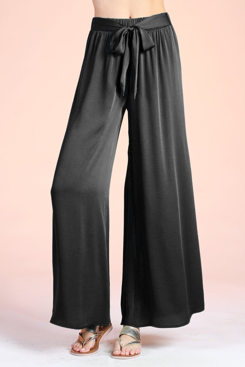 Back In Time Poly Silk Tie Waist Pants - MTT Collective