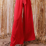 Back In Time Poly Silk Tie Waist Pants - MTT Collective