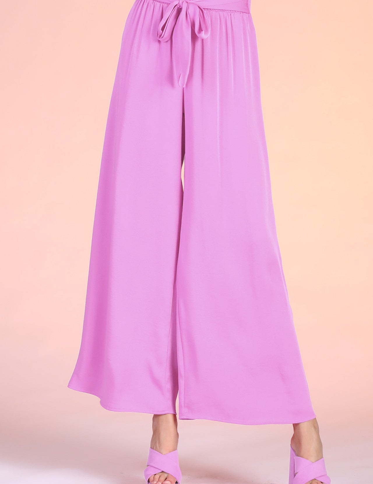 Back In Time Poly Silk Tie Waist Pants (Sale) - MTT Collective