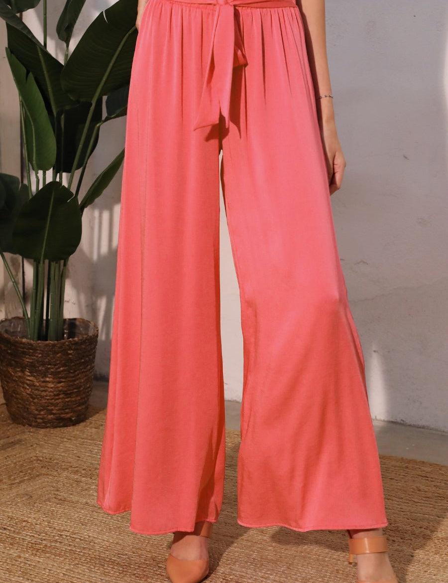 Back In Time Poly Silk Tie Waist Pants (Sale) - MTT Collective
