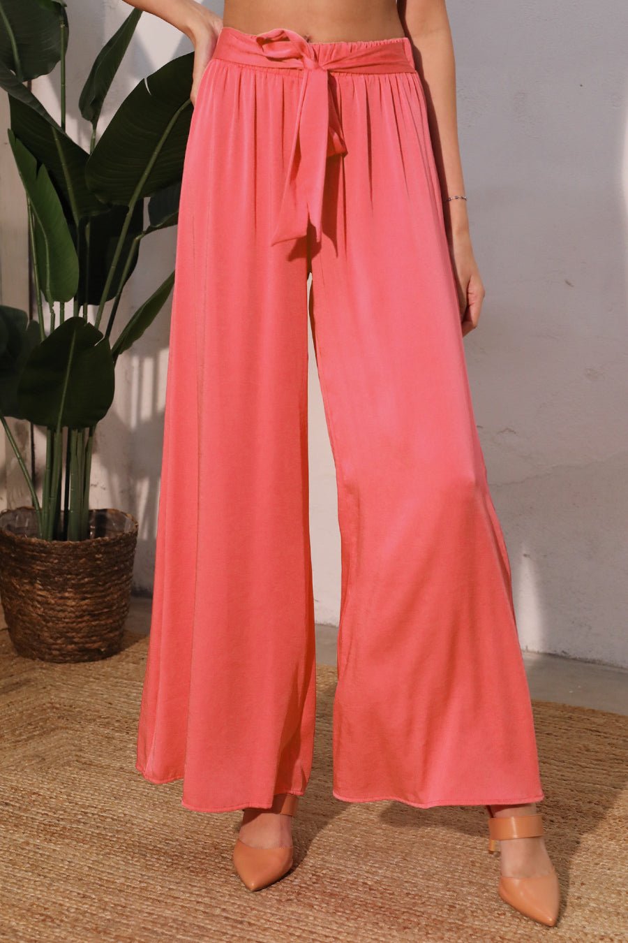 Back In Time Poly Silk Tie Waist Pants (Sale) - MTT Collective