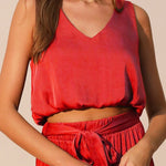 Back In Time Poly Silk V - Neck Top - MTT Collective