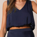 Back In Time Poly Silk V - Neck Top - MTT Collective