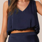 Back In Time Poly Silk V - Neck Top - MTT Collective