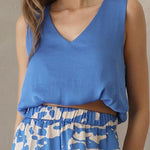 Back In Time Poly Silk V - Neck Top - MTT Collective