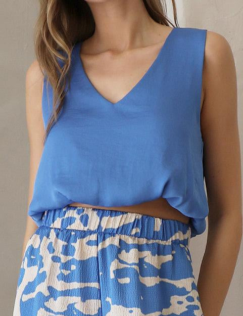 Back In Time Poly Silk V - Neck Top - MTT Collective