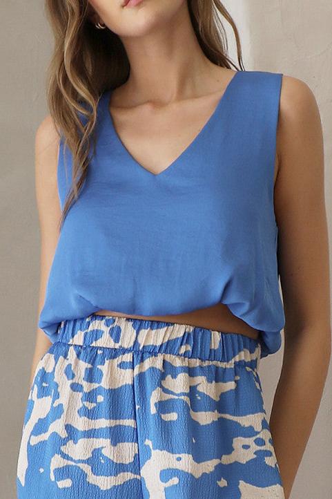 Back In Time Poly Silk V - Neck Top - MTT Collective