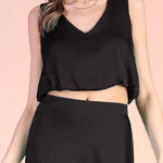 Back In Time Poly Silk V - Neck Top - MTT Collective