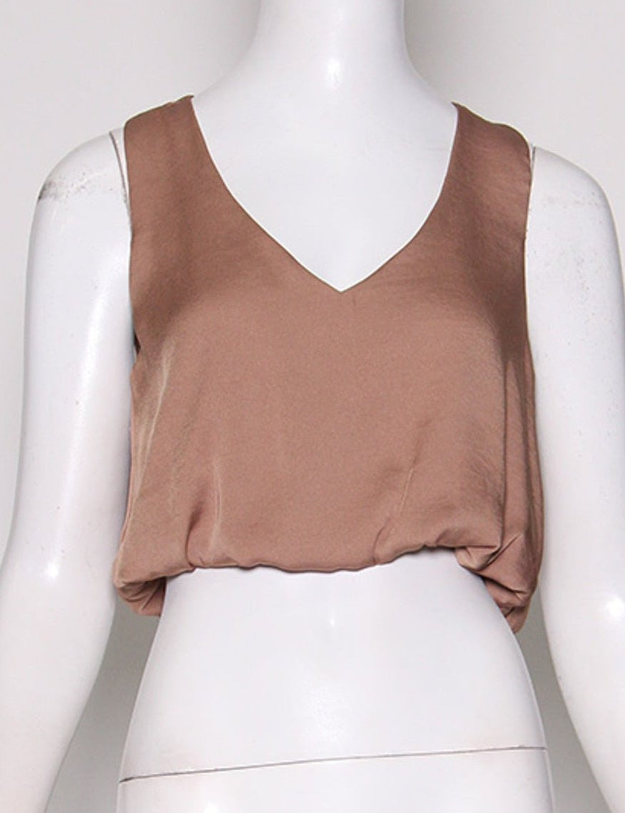Back In Time Poly Silk V - Neck Top - MTT Collective