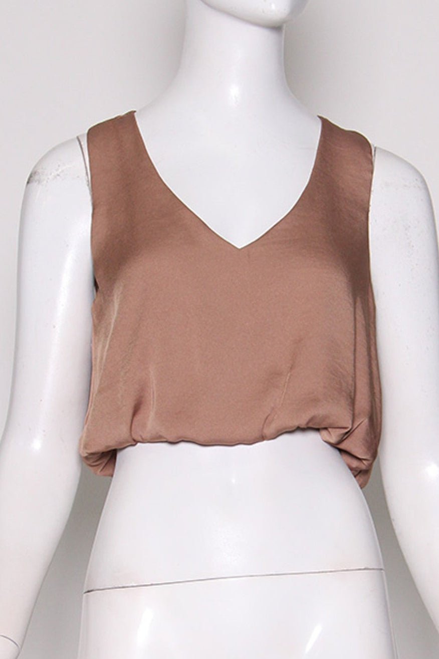 Back In Time Poly Silk V - Neck Top - MTT Collective