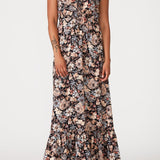 Dreamstate Lace-Up Maxi Dress in Black/Dusty Blue - MTT Collective