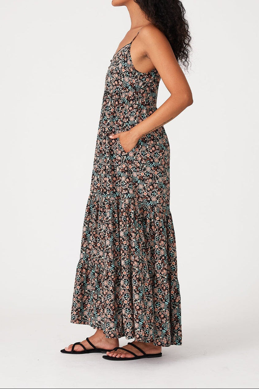 Freya Maxi Dress in Black/Teal - MTT Collective