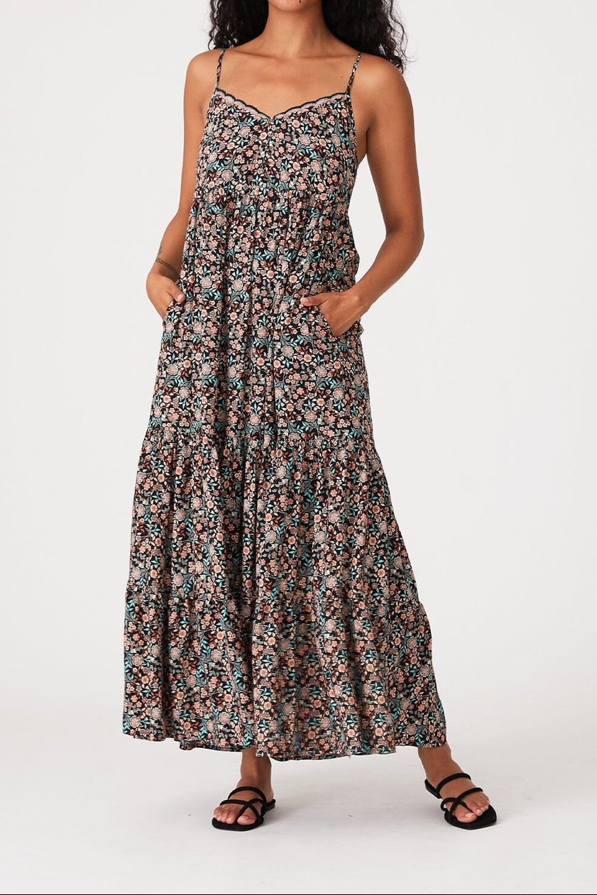 Freya Maxi Dress in Black/Teal - MTT Collective