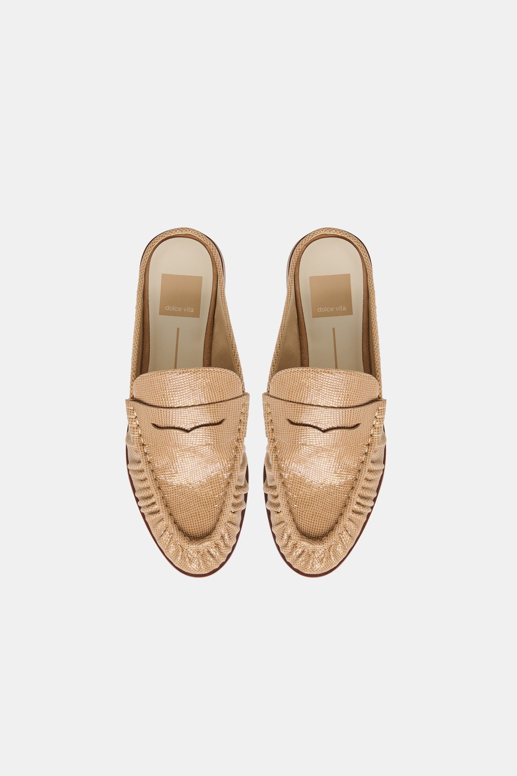 Dolce Vita Betzy loafer mule top down view showing pleated vamp