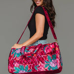 Wildflower Woven Duffel in burgundy floral, detail
