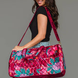 Wildflower Woven Duffel in burgundy floral, detail