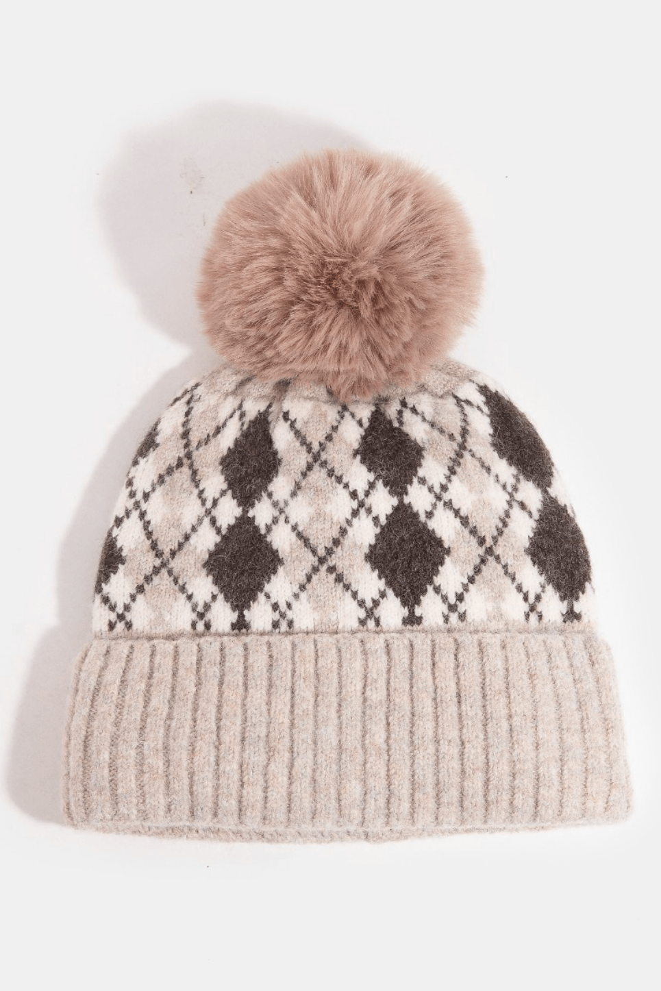 Blair Argyle Knit Pom Beanie - MTT Collective
