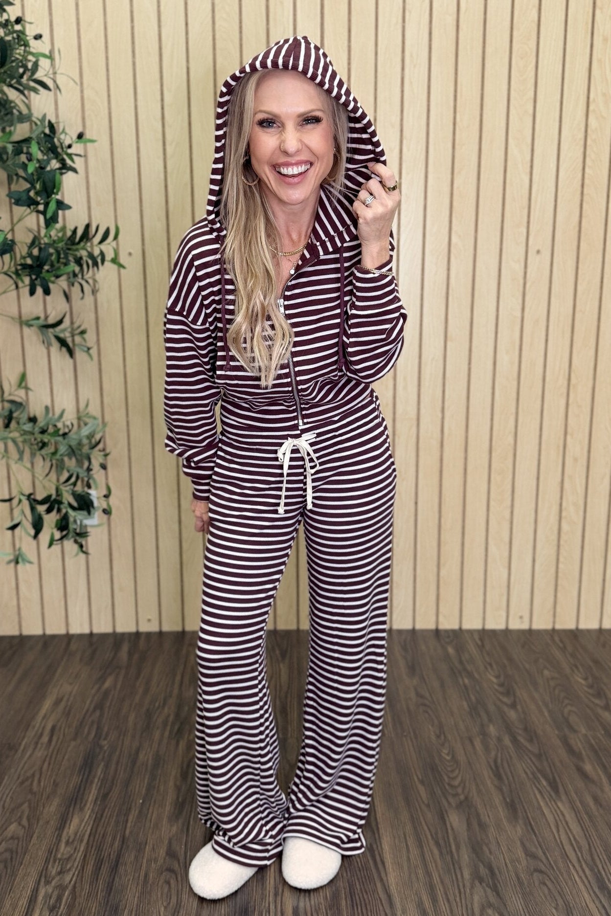 Blair Waffle Stripe Zip Up Hoodie