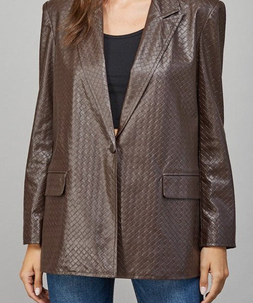 Bodie Crisscross Pattern Faux Leather Blazer - MTT Collective