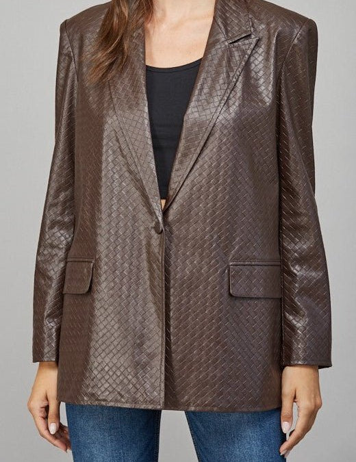 Bodie Crisscross Pattern Faux Leather Blazer - MTT Collective
