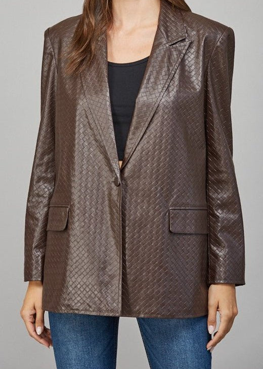 Bodie Crisscross Pattern Faux Leather Blazer - MTT Collective